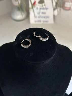 Moissanite Sterling Silver Pave Huggie Hoop Earrings, size 1 1.5 mm, 0.5 ct.